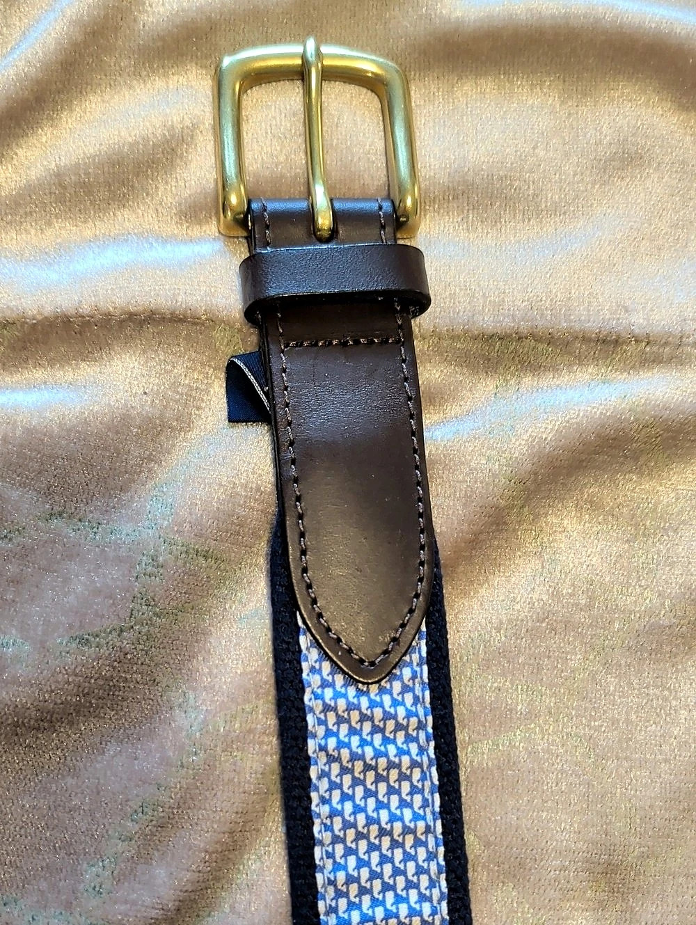 Vineyard Vines Classic Whale Canvas Club Belt Woven Belt in Blue & Brown Size 35